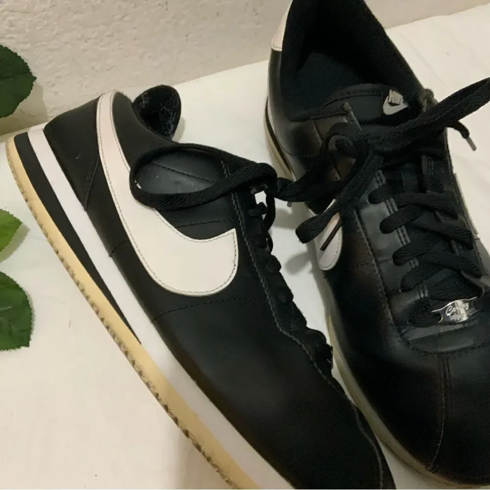 Nike Cortez '72 Basic Leather Black White Lace Up Sneakers Running Shoes 13